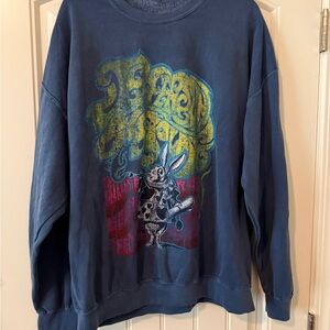 Navy Graphic Pullover Sweatshirt with Rabbit Print